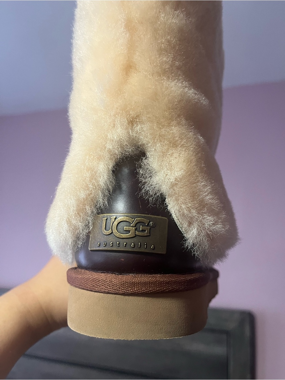 UGG Australia Chestnut Leather Boot with Cream Shearling Trim